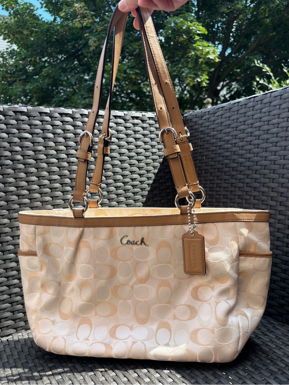 Coach Gallery 3 Colour Signature Sateen Cream Tote Shoulder Bag F17676